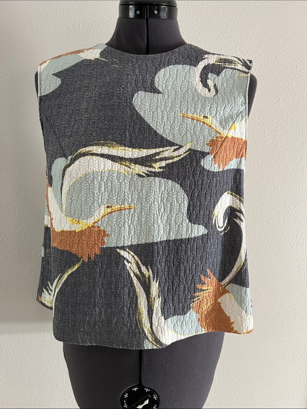 H&M Charcoal Sleeveless Top with Sage and Rust Floral Print